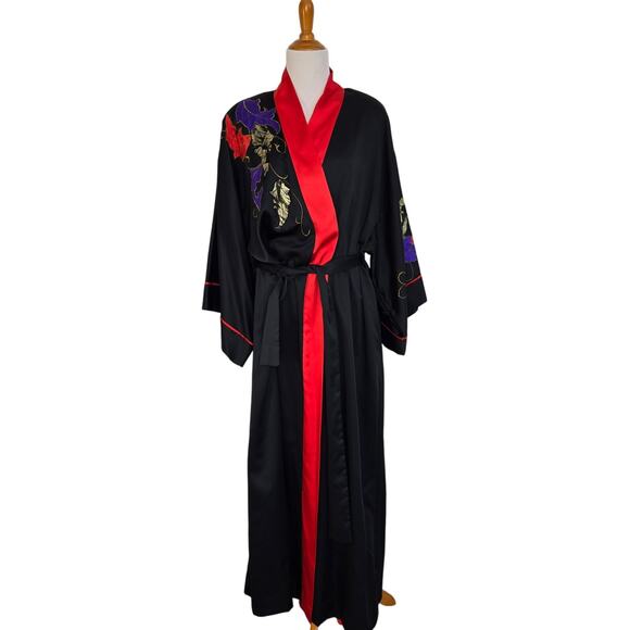 Vintage Natori Peignoir Set Red Embroidered Neiman Marcus Women Large - Picture 1 of 16